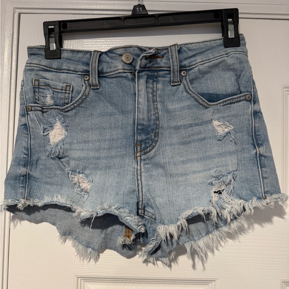 Eunina Blue Distressed Jean Shorts High-Waisted Frayed Hem
